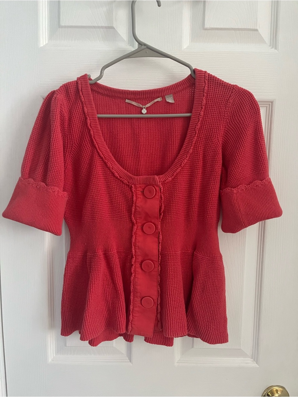 Anthropologie Knitted & Knotted Coral Knit Peplum Sweater